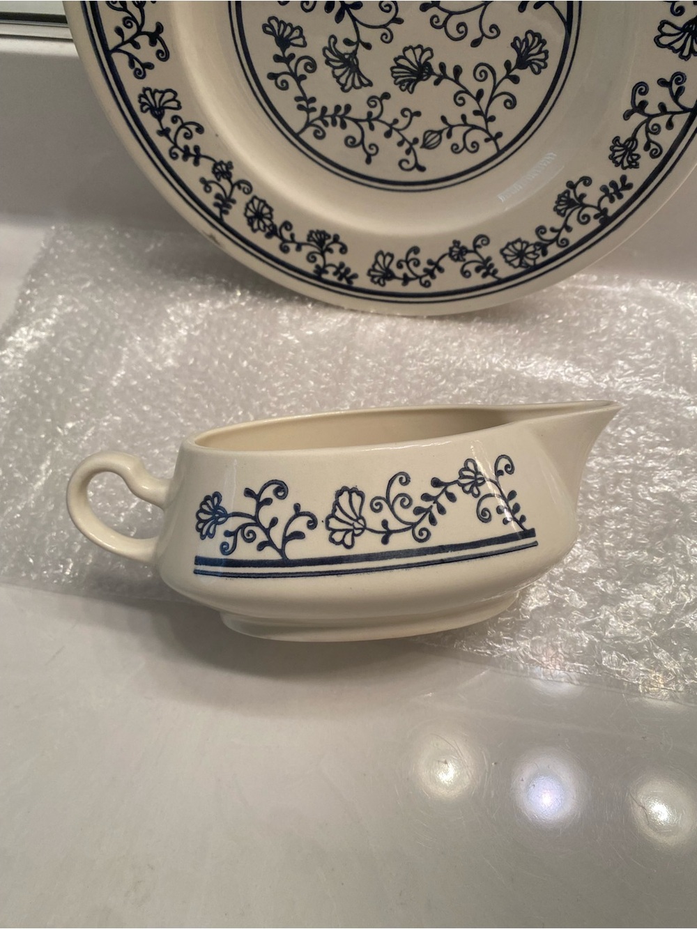 Homer Laughlin Sturbridge Cream and Navy Floral Gravy Boat